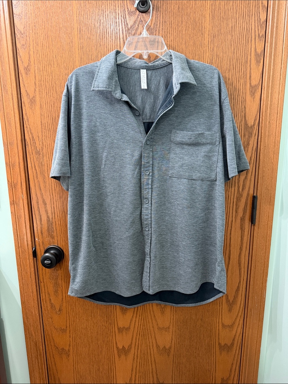 STYLUS Men's Short Sleeve Button-Down Shirt - Gray Heather